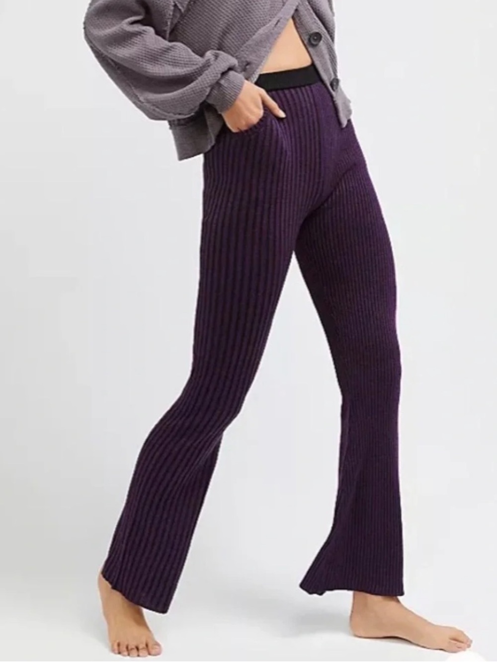 The Ragged Priest Purple Ribbed Knit Leggings